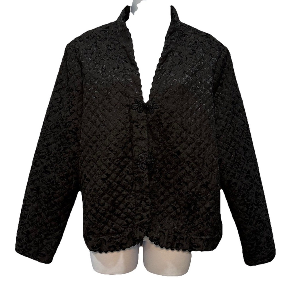 Hearts of Palm Blazer Women's Size 18 Black Quilted Full Lining Long Sleeve